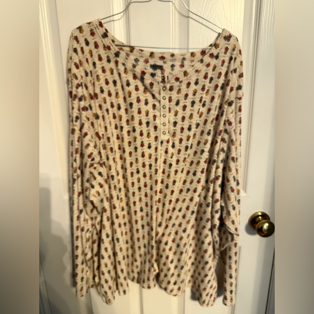 Peloton-Tex Women's Cream Thermal Ribbed Tunic Top with Button Placket, 5X
